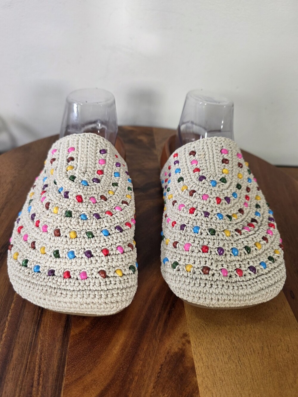 The Sak Bolinas Crochet Clogs Ecru Multi Beaded Mules Slides Boho Size 9 - Picture 6 of 14